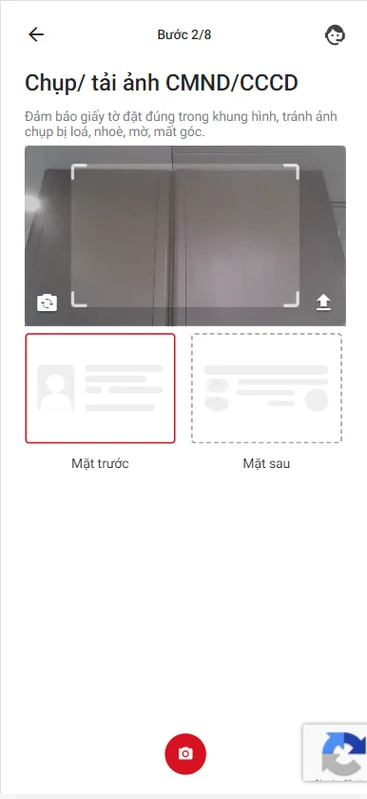 Màn hình chụp hoặc tải ảnh mặt trước và mặt sau thẻ căn cước
